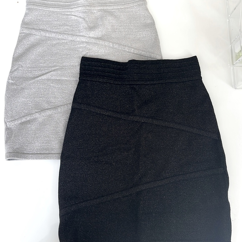 2b Bebe Bodycon Glitter Skirts. Black and silver.